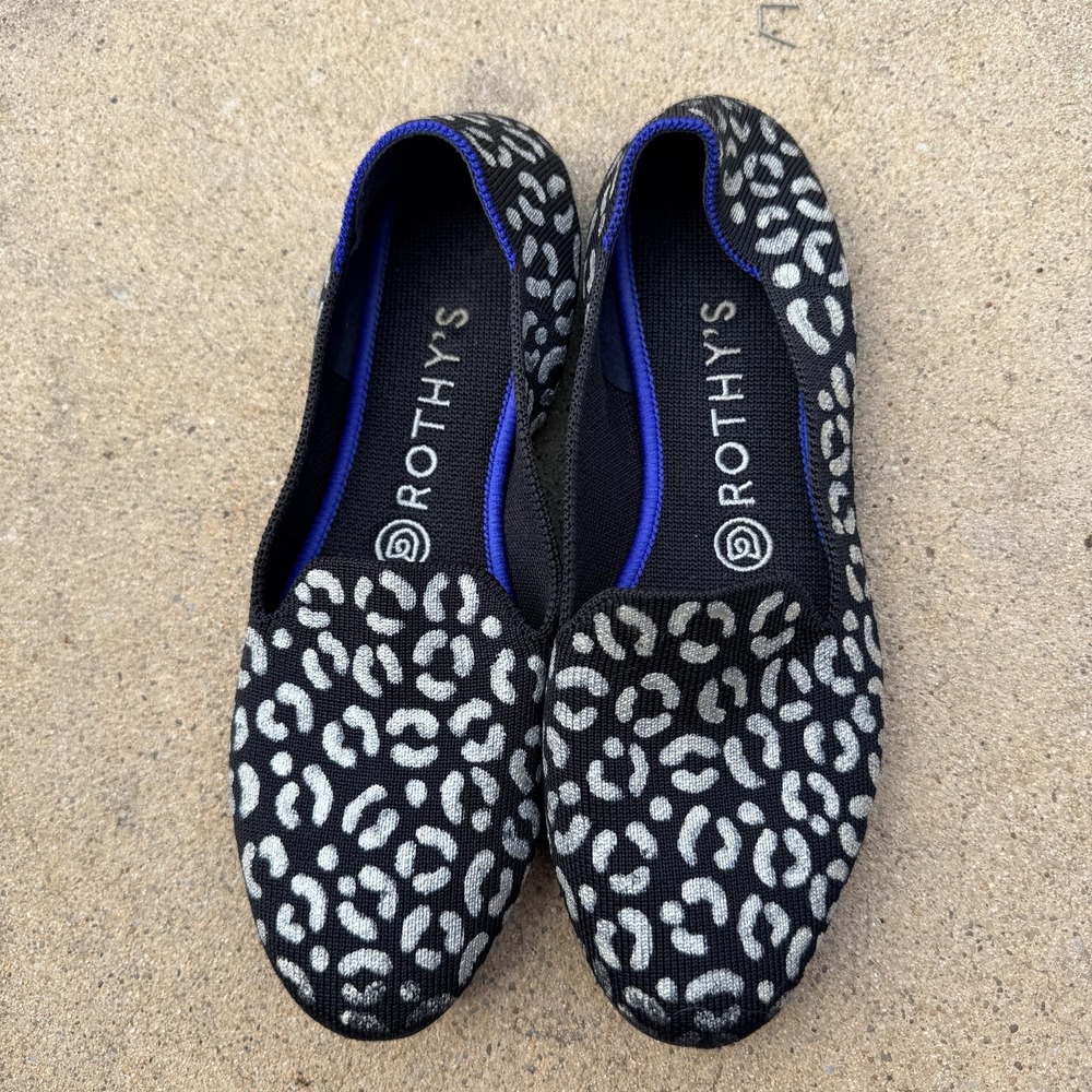 Rothy's Shoes Womens Size 8 Black Animal Print Knit Loafers Slip On Comfort - Picture 6 of 8